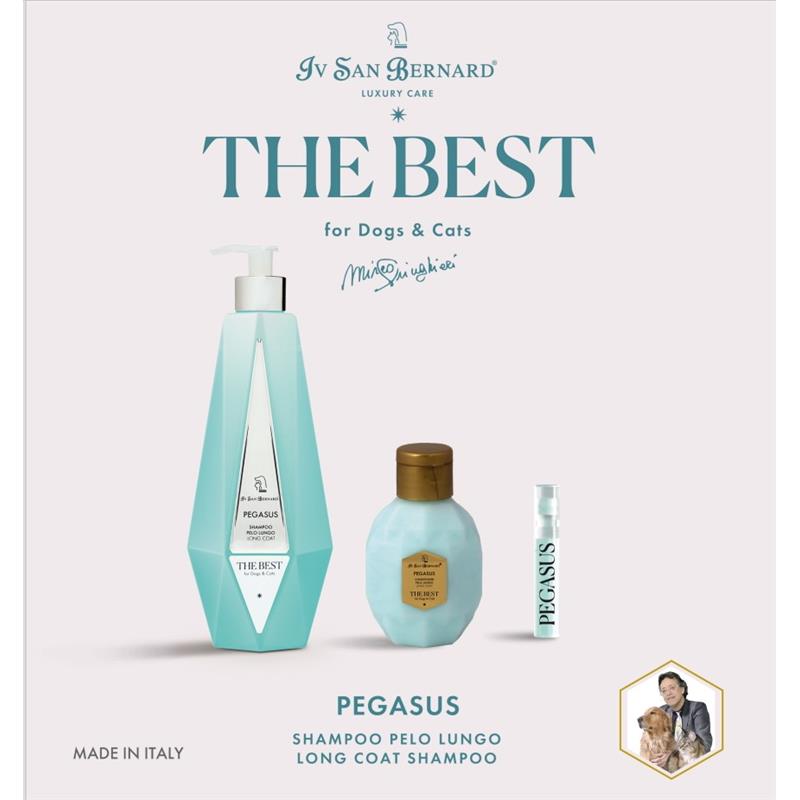 Komplet The Best Pegasus Long Coat (Šampon 550 ml + Balzam vzorec 120 ml + Parfum vzorec 2 ml)